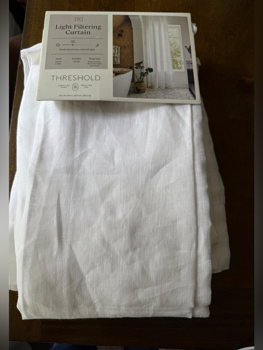 Threshold White Linen Light Filtering Curtain Panels 54" x 95" Lot of 2 AS IS